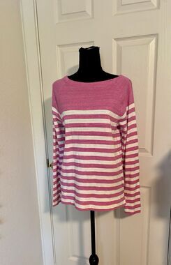 LOFT Striped 100% Cotton Top Womens Medium Long Sleeve Pink & White Shirt